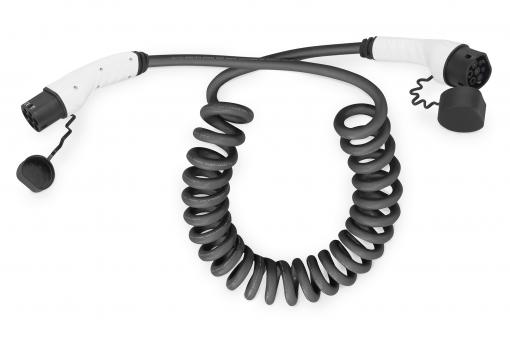 KFZ-Spiral-Ladekabel für Elektroautos & PHEV – 7,5 m – Typ 2 – Mode 3 – 1-Phasig – 32 A – 7,4 kW – Schwarz 