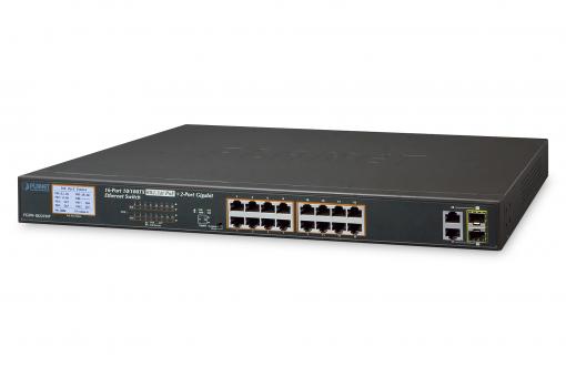 16-Port Gigabit PoE Switch, 19 Zoll, Unmanaged, 2 Uplinks 